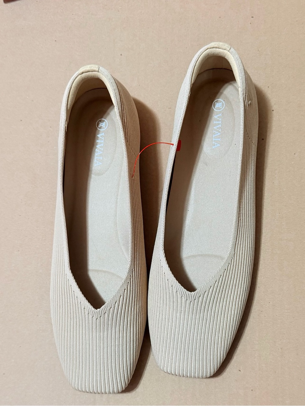 VIVAIA Women’s Cream Knit Ballet Flats — Lightweight Slip-On Loafers